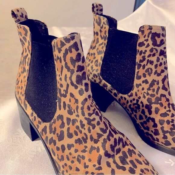 H&M Divided Heeled Boots Cheetah Animal Print Stretch Sides Sz 8 Gorgeous - Picture 4 of 8